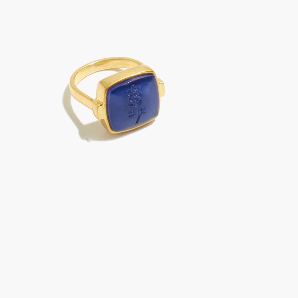 NWT Madewell Impression Resin Flower Signet Ring Blue Jay/Gold Size 6